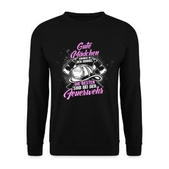 Feuerwehrfrau Feuerwehr Mädchen Frau Beruf Sprüche - Unisex Pullover - Schwarz - Vorne - Alina (178cm) & Michal (187cm)