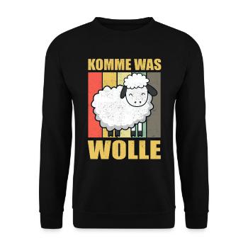 Komme was Wolle Schafe Schaf Stricken Häkeln - Unisex Pullover - Schwarz - Vorne - Alina (178cm) & Michal (187cm)