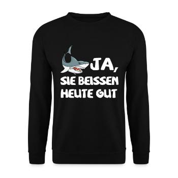 Haifisch Lustig Angeln Angler Fisch Sport Hobby - Unisex Pullover - Schwarz - Vorne - Alina (178cm) & Michal (187cm)