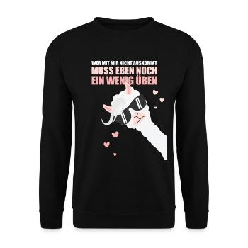 Lama: Wer mit mir nicht auskommt, muss noch üben - Unisex Pullover - Schwarz - Vorne - Alina (178cm) & Michal (187cm)