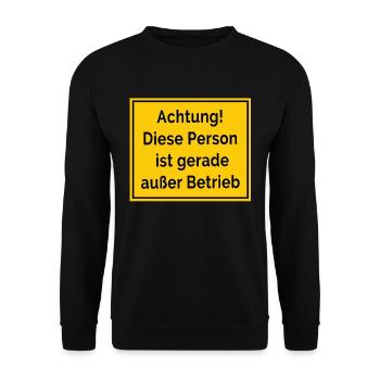 Außer Betrieb Lustige Straßenschilder Bauarbeiter - Unisex Pullover - Schwarz - Vorne - Alina (178cm) & Michal (187cm)