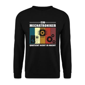 Ein Mechatroniker quatscht nicht | KFZ - Unisex Pullover - Schwarz - Vorne - Alina (178cm) & Michal (187cm)