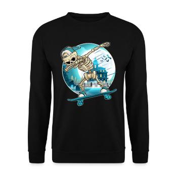 Dabbing Skeleton with skateboard - Skater Skeleton - Unisex Sweatshirt - black - Front - Alina (178cm) & Michal (187cm)