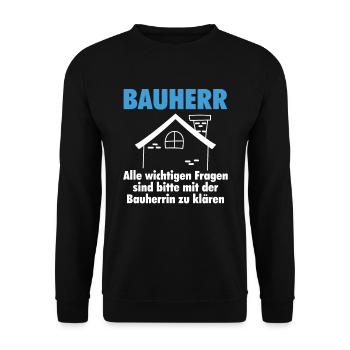 Bauherr lustig Geschenk Hausbau Haus - Unisex Pullover - Schwarz - Vorne - Alina (178cm) & Michal (187cm)