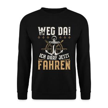Motorboot | Bootsführerschein Geschenk Bootsfahrer - Unisex Pullover - Schwarz - Vorne - Alina (178cm) & Michal (187cm)