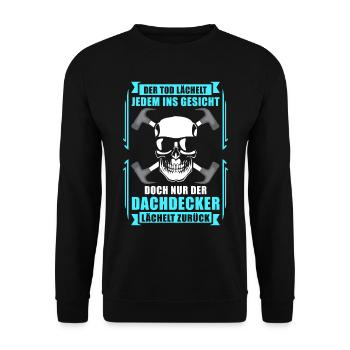 Dachdecker Geschenk | Dachdeckermeister lustiges - Unisex Pullover - Schwarz - Vorne - Alina (178cm) & Michal (187cm)