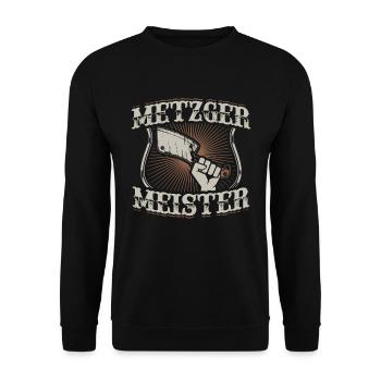 Metzgermeister Meisterprüfung | Geschenk Metzger - Unisex Pullover - Schwarz - Vorne - Alina (178cm) & Michal (187cm)