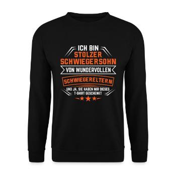 Schwiegersohn Geschenk | Schwiegersöhne - Unisex Pullover - Schwarz - Vorne - Alina (178cm) & Michal (187cm)
