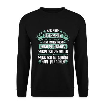 Wir sind Geschwister wir helfen uns - Unisex Pullover - Schwarz - Vorne - Alina (178cm) & Michal (187cm)