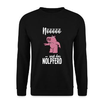 Nö sagt das Nölpferd - Unisex Pullover - Schwarz - Vorne - Alina (178cm) & Michal (187cm)