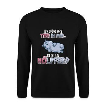 Ich spüre das Tier in mir es ist ein Nölpferd - Unisex Pullover - Schwarz - Vorne - Alina (178cm) & Michal (187cm)