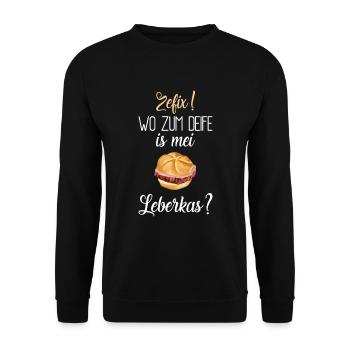 Zefix. Wo zum Deife is mei Leberkas? - Unisex Pullover - Schwarz - Vorne - Alina (178cm) & Michal (187cm)