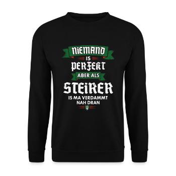 NIEMAND PERFEKT STEIRER LUSTIG STEIERMARK GESCHENK - Unisex Pullover - Schwarz - Vorne - Alina (178cm) & Michal (187cm)