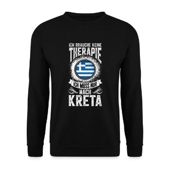Ich brauche keine Therapie Ich muss nur nach Kreta - Unisex Pullover - Schwarz - Vorne - Alina (178cm) & Michal (187cm)