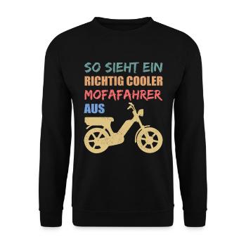 Mofa Mofafahrer Mofas Moped Mopedfahrer Geschenk - Unisex Pullover - Schwarz - Vorne - Alina (178cm) & Michal (187cm)