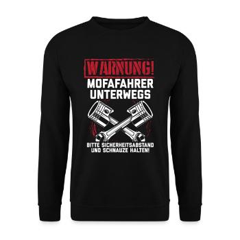 Mofa Moped Mofafahrer Mopedfahrer Mofas Geschenk - Unisex Pullover - Schwarz - Vorne - Alina (178cm) & Michal (187cm)