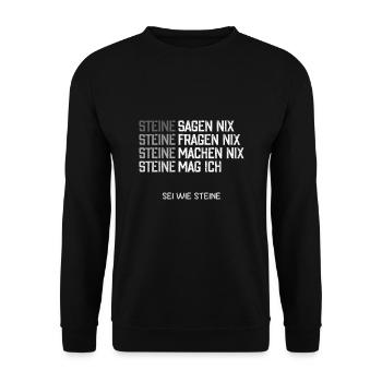 Steine sagen nix Ich mag Steine - Unisex Pullover - Schwarz - Vorne - Alina (178cm) & Michal (187cm)