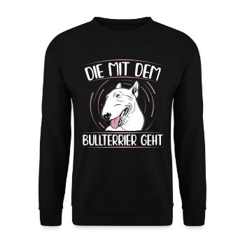 Bullterrier Hundebesitzer Gassi Frauchen Geschenk - Unisex Pullover - Schwarz - Vorne - Alina (178cm) & Michal (187cm)