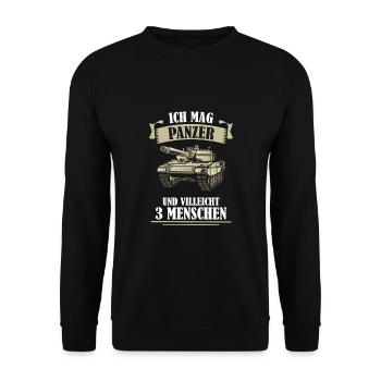 Ich mag Panzer und villeicht 3 Menschen - Unisex Pullover - Schwarz - Vorne - Alina (178cm) & Michal (187cm)