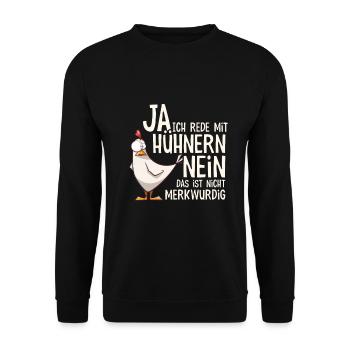 Ja Ich rede mit Hühnern - Unisex Pullover - Schwarz - Vorne - Alina (178cm) & Michal (187cm)