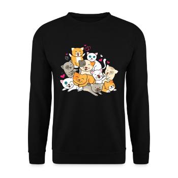 Katzenhaufen - Kawaii Kitten für Katzenbesitzer - Unisex Pullover - Schwarz - Vorne - Alina (178cm) & Michal (187cm)
