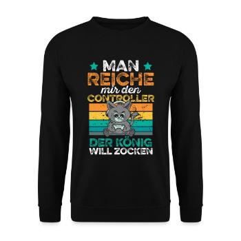 Man reiche mir den Controller Zocken Gamer Gaming - Unisex Pullover - Schwarz - Vorne - Alina (178cm) & Michal (187cm)