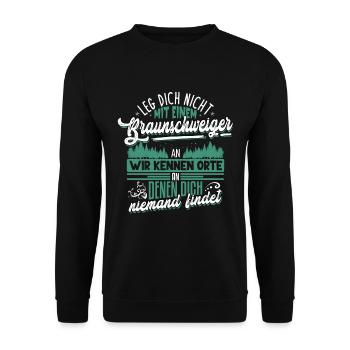 Leg dich nicht mit Braunschweiger an - Unisex Pullover - Schwarz - Vorne - Alina (178cm) & Michal (187cm)