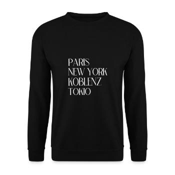 Paris New York Koblenz Tokio - Unisex Pullover - Schwarz - Vorne - Alina (178cm) & Michal (187cm)