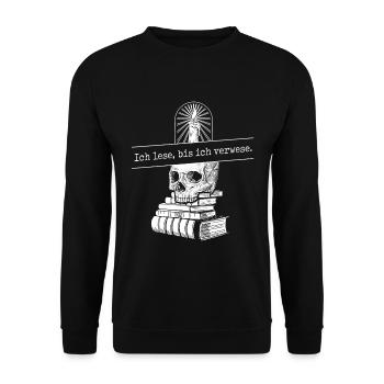 ICH LESE BIS ICH VERWESE BÜCHER LESEN BÜCHERWURM - Unisex Pullover - Schwarz - Vorne - Alina (178cm) & Michal (187cm)