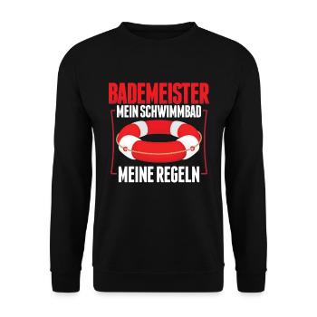 Bademeister Schwimmbad Freibad Hallenbad Geschenk - Unisex Pullover - Schwarz - Vorne - Alina (178cm) & Michal (187cm)
