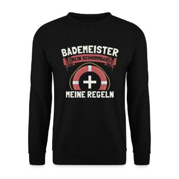 Bademeister Hallenbad Schwimmbad Freibad Geschenk - Unisex Pullover - Schwarz - Vorne - Alina (178cm) & Michal (187cm)