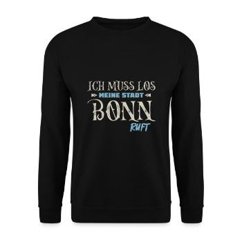 Ich muss Los Bonn ruft - Unisex Pullover - Schwarz - Vorne - Alina (178cm) & Michal (187cm)