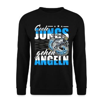 Coole Jungs gehen Angeln - Unisex Pullover - Schwarz - Vorne - Alina (178cm) & Michal (187cm)