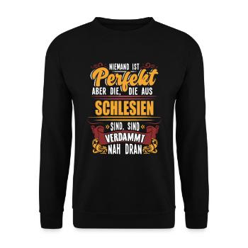 Niemand ist perfekt nur die aus Schlesien - Unisex Pullover - Schwarz - Vorne - Alina (178cm) & Michal (187cm)