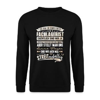Fachlagerist Lager - Unisex Pullover - Schwarz - Vorne - Alina (178cm) & Michal (187cm)