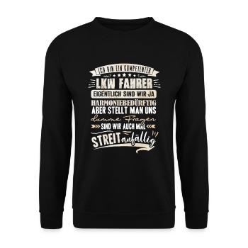 Kompetenter LKW Fahrer Trucker - Unisex Pullover - Schwarz - Vorne - Alina (178cm) & Michal (187cm)