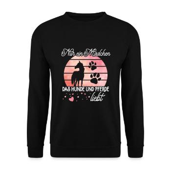 Ich mag Pferde, Hunde & 3 Leute Pferd - Unisex Pullover - Schwarz - Vorne - Alina (178cm) & Michal (187cm)