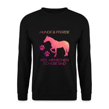 Hunde & Pferde Pferd - Unisex Pullover - Schwarz - Vorne - Alina (178cm) & Michal (187cm)
