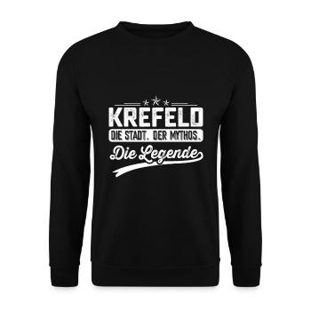Krefeld die Stadt der Mythos Krefelder - Unisex Pullover - Schwarz - Vorne - Alina (178cm) & Michal (187cm)