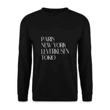 Paris New York Leverkusen Tokio Leverkusener - Unisex Pullover - Schwarz - Vorne - Alina (178cm) & Michal (187cm)
