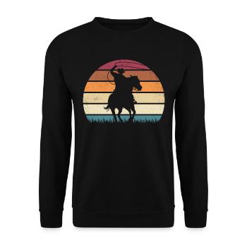 Retro Western Texas Pferd Reiten Cowboy - Unisex Pullover - Schwarz - Vorne - Alina (178cm) & Michal (187cm)