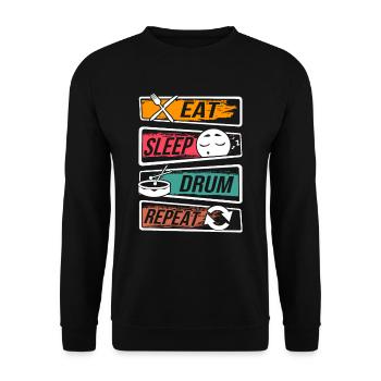 Schlagzeuger Eat Sleep Drum Repeat - Unisex Pullover - Schwarz - Vorne - Alina (178cm) & Michal (187cm)