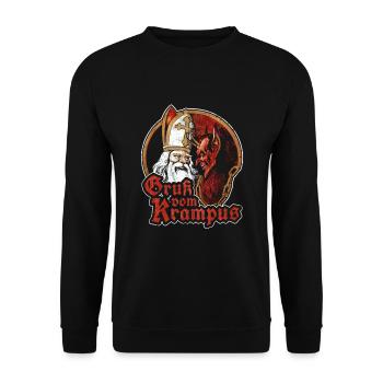 GRUß VOM KRAMPUS NIKOLAUS WEIHNACHTEN KRAMPUSTAG - Unisex Pullover - Schwarz - Vorne - Alina (178cm) & Michal (187cm)