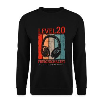 LEVEL 20 FREIGESCHALTET 20. GEBURTSTAG GAMER - Unisex Pullover - Schwarz - Vorne - Alina (178cm) & Michal (187cm)