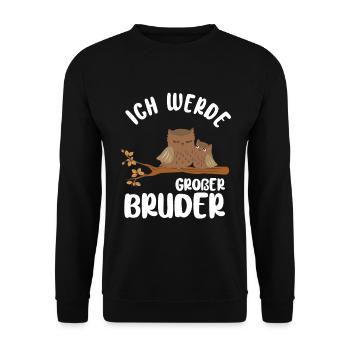 Großer Bruder Eule - Ich werde Großer Bruder - Unisex Pullover - Schwarz - Vorne - Alina (178cm) & Michal (187cm)