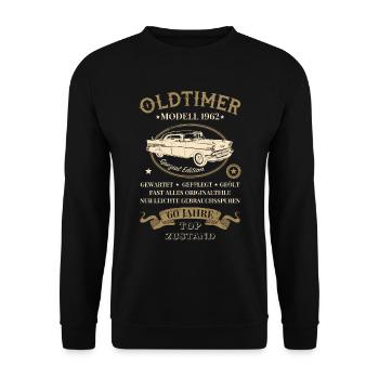 Oldtimer Vintage 1962 - Unisex Pullover - Schwarz - Vorne - Alina (178cm) & Michal (187cm)
