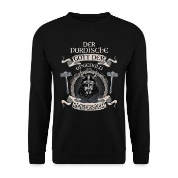 Wikinger Nordische Gott der Ungeduld - Unisex Pullover - Schwarz - Vorne - Alina (178cm) & Michal (187cm)