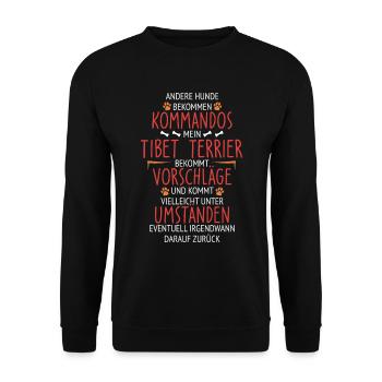Tibet Terrier Vorschläge statt Kommandos - Unisex Pullover - Schwarz - Vorne - Alina (178cm) & Michal (187cm)
