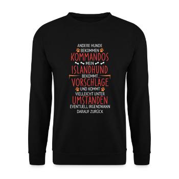 Islandhund Vorschläge statt Kommandos - Unisex Pullover - Schwarz - Vorne - Alina (178cm) & Michal (187cm)