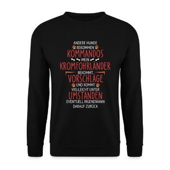 Kromfohrländer Vorschläge statt Kommandos - Unisex Pullover - Schwarz - Vorne - Alina (178cm) & Michal (187cm)